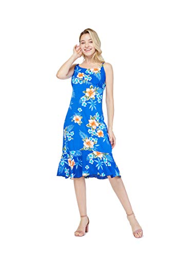 Image of Matchable Family Hawaiian Luau Men Women Girl Boy Clothes in Hibiscus Blue