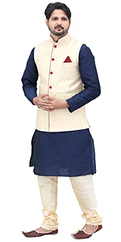 Image of Men's Silk Kurta Pyjama With Waistcoat