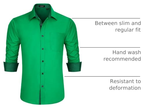Image of HISDERN Mens Business Dress Shirts Long Sleeve Casual Button Down Shirt Formal Inner Collar Contrast Shirt for Men Wedding