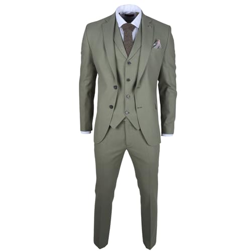 TruClothing Men's Suit Sage Green 3 Piece Lightweight Linen Summer Wedding Formal Dress Suits - Main Image