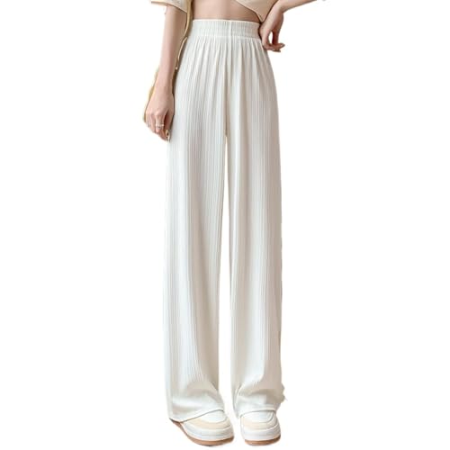 Women's Elastic Waist A-Line Pleated Chiffon Cropped Wide Leg Pants Culottes Flowy Casual Beach Party Long Pants