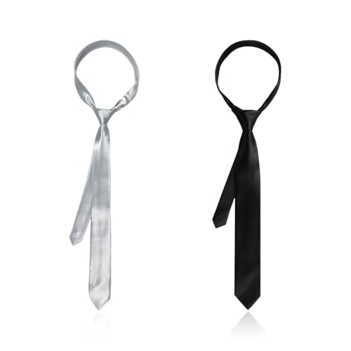 TIMJJG Cravatte Sottili Da 2 Pezzi, Cravatte Da 5 Cm, Accessori Uniformi, Cravatte Casual, Uomo, Adatte Per Cravatte Da Ufficio, Cravatte Scolastiche, Giochi Di Ruolo (Nero, Argento).