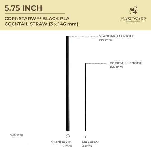 [500 COUNT]CORNSTRAW 5" Short Cocktail Straws & Coffee Stirrers - Eco-Friendly PLA Cornstarch Plastic-Free Black Straws - Sip Stir Sticks for Whiskey, Cocktails, Cold Drinks - Bar & Party Supplies by Harvest Pack GOURMET SHOWCASE - Image 4