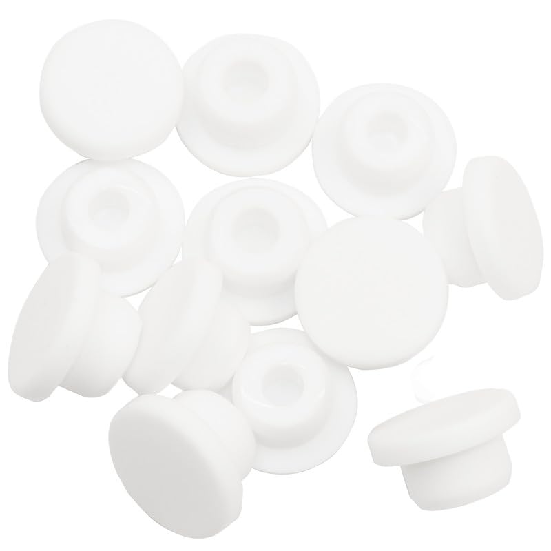 EASYEAH T-Shaped Silicone Plugs 11/16" Soft Flexible Rubber Stopper 17-18mm/0.67-0.71" Tube End Cap Cover Waterproof Sealing Hole Plugs for Bottles Pipes, White, 12Pieces
