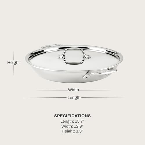 Image of All-Clad D3 Stainless Steel 3Qt Braiser Pan with Lid, Made in the USA | The Original Bonded Professional Cookware, 12.5 inch Universal Pan, Induction Compatible, Oven Safe up to 600F