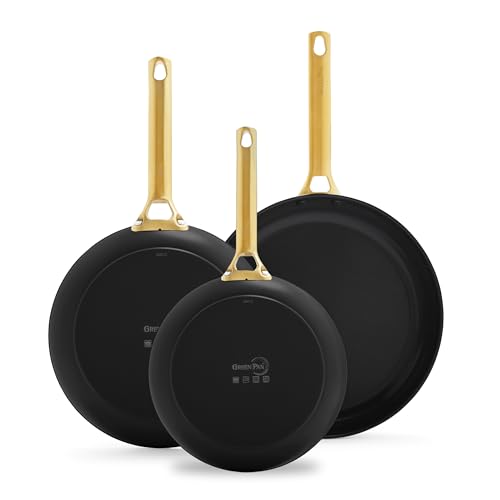 Comparison: Best Greenpan Black And Gold 7 GreenPan Hard Anodized Healthy Ceramic Nonstick, 8" 10" and 12" 3 Piece Frying Pan Skillet Set, Gold Handle, PFAS-Free, Dishwasher Safe, Oven Safe, Black