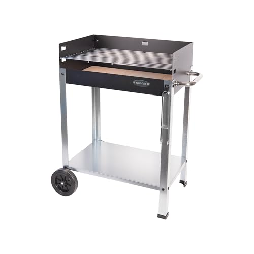 Cofan Barbacoa de carbón con ruedas | Parrilla ajustable | Con ladrillo refractario y asa lateral | Fácil transporte | Gran superficie de asado | Medidas: 56,7 x 36 x 83 cm