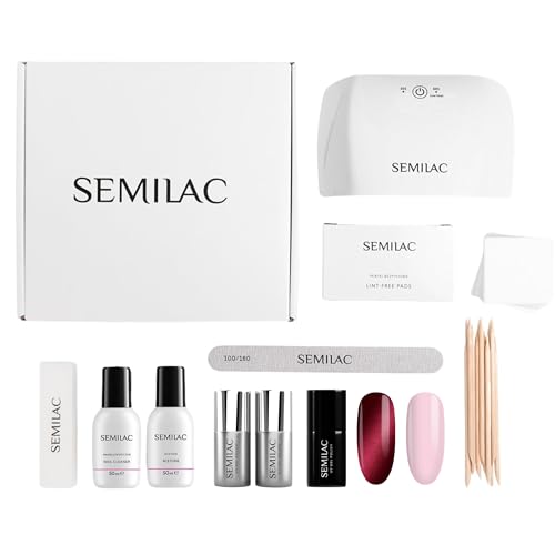 Semilac Nail It All – UV-Nagellack Starter Set mit LED-Lampe, Farben 002 & 467, Base & Top Coat – Komplettset mit Zubehör für Einsteiger – Langanhaltende Maniküre bis zu 21 Tage