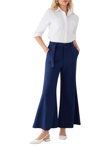 CIDER Women's Middle Waist Belted Flare Pants Casual Cozy Stylish Trousers2