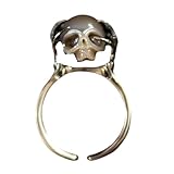 [Tizuqe] Anillo de calavera gótica, ajustable, incrustaciones de perlas y diseño de aleación, anillo de calavera ajustable punk rock