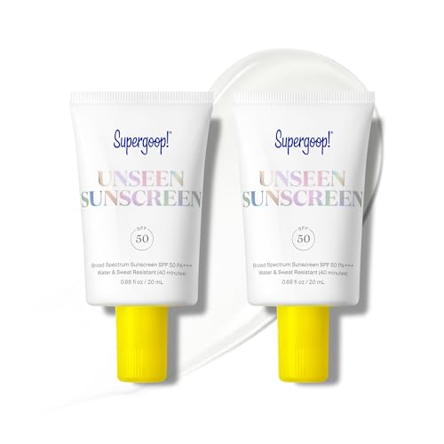 Supergoop! Unseen Sunscreen - SPF 50 - Clear & Invisible Face Sunscreen + Broad Spectrum + Makeup-Gripping Primer - Weightless, Scentless, Oil Free - For All Skin Types & Tones - 0.68 fl oz, 2 Pack