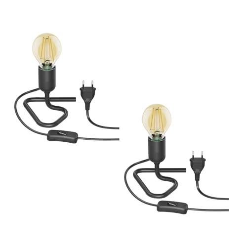 ledscom.de 2 pezzi Lampada da tavolo TRIN zoccolo, nero, spina, interruttore + lampada LED E27 oro max. 778lm, dimmerazione a 3 livelli, bianco extra-caldo