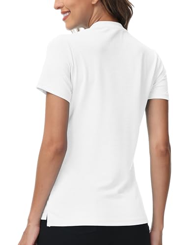 Camisa polo feminina de golfe de manga curta com zíper de um quarto para trabalho atlético com bolso