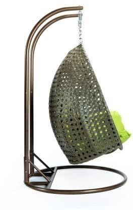 Image of OMANSH Double Seater Swing Chair with Stand & Cushion & Hook Outdoor || Indoor || Balcony || Garden || Living Room (Brown-Green)