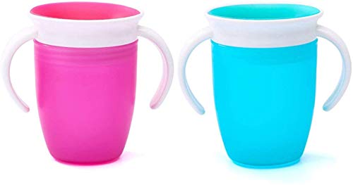 Longsing 2 Unidades Bebé Taza para Beber 360°-Silicona Copas a Prueba de Fugas para Beber Aprendizaje Seguro Copa de Entrenamiento (Azul y Rosa) Cover