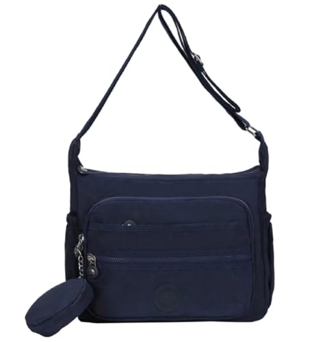 Bolsa Feminina Transversal Multi Bolsos Nylon, Bolsa de Ombro com Alça, Bolsa de Viagem Leve Tiracolo (azul)