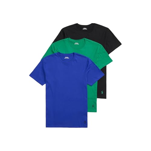 Polo Ralph Lauren Mens Classic Fit Crew Shirts, Royal Blue/Green/Black, Large