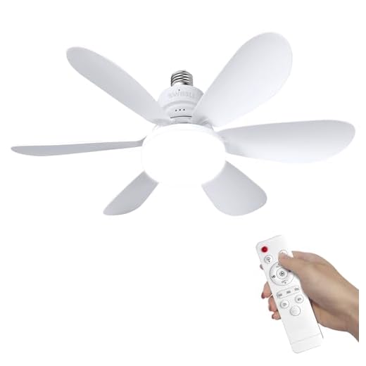 Ventoinha de teto com luz e controlo remoto, ventiladores de teto silenciosos, com tampa E27 de 40 W, 6 pás, 3 velocidades, luz fria/neutra/quente, para quarto, sala de estar (branco)