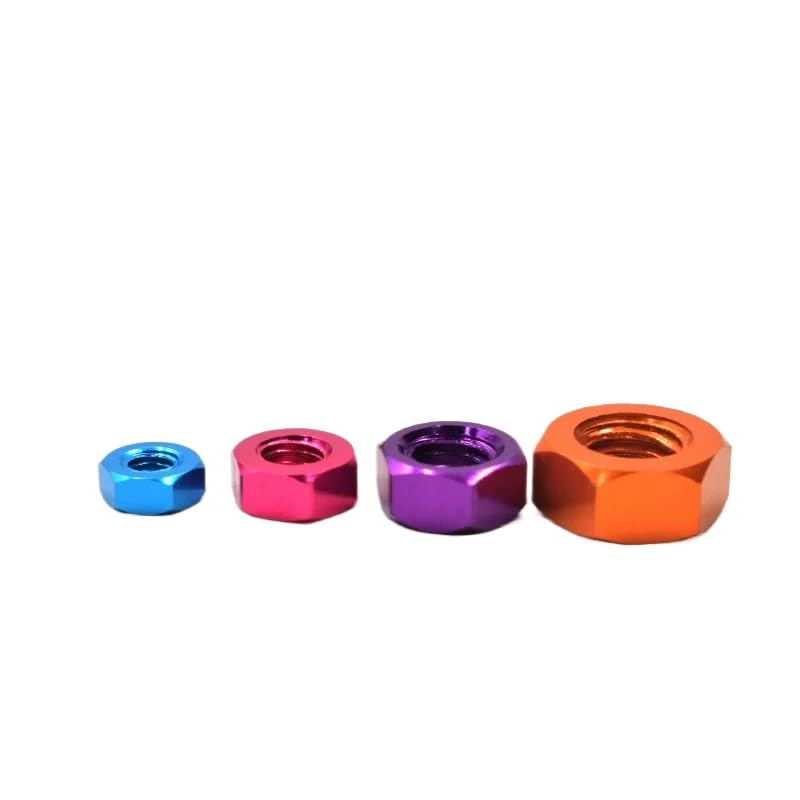 Colorful Aluminium Alloy 6061 Hexagon Nuts Hex Nuts DIN934 M3 M4 M5 M6 M8 (Gold,M6-1.0,100pcs)