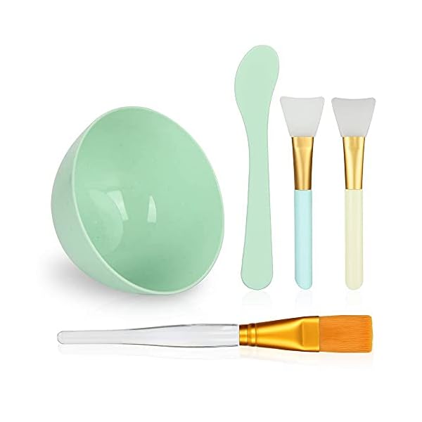 Facial Skin Care Horizon Mask Mixing Bowl DIY Set, U-MATE 5 in 1 Set include 1 Silicone Face Mask Bowl + 1 Stick Spatula + 2 Silicone Face Mask Brushes + 1 Premium Soft Bristle Brush Face Mask Applicator, Face Treatment Mask Mixing Tool Kit