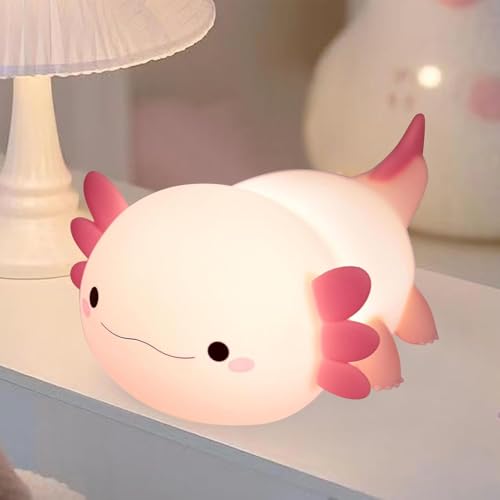 La Mejor Recopilación de Iluminación infantil nocturna al mejor precio. 43 LED Luz de Noche para Niños,Lámpara de Noche Portátil Recargable Por USB,Regulable de Silicona Táctil Lámpara,Adecuada para Dormitorios,Salones (Axolotl rosado)