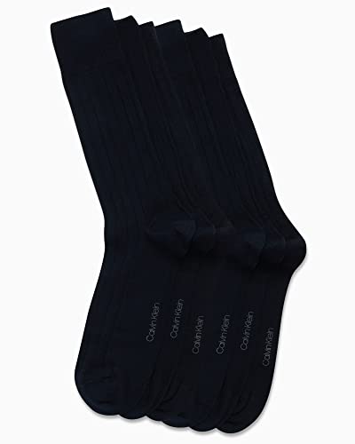 Calvin Klein Mens Dress Socks - 6 Pairs Soft Cotton Blend Crew Socks for Men - Classic Comfort Stay Up Cuff Mixed Pattern