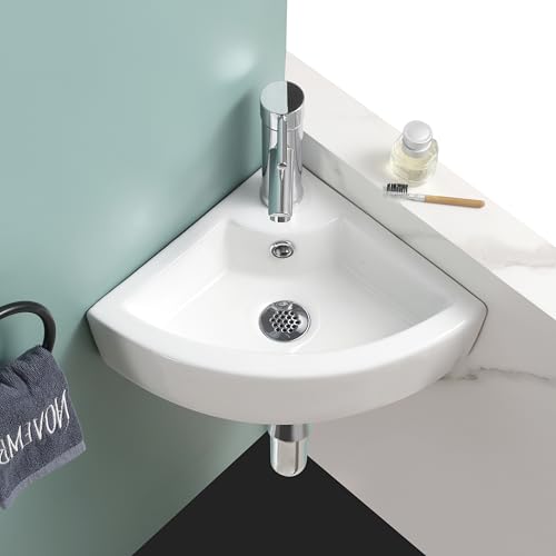 Home Supplies Modern Design Bathroom Wash Basin Sink Corner Wall-Mounted White Cloakroom Ceramic Basin for Bathroom and Toilets (13.5x43.5x32) (HxWxD)