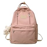 GAXOS Cute Backpack for School Aesthetic Backpack Purse for Women Girls Pink Book Bag Korea Style Bookbag
