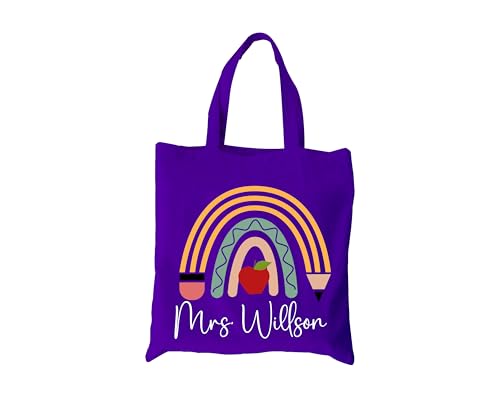 Bolso tote personalizado para maestro con diseño de arco iris y manzana miniatura 5