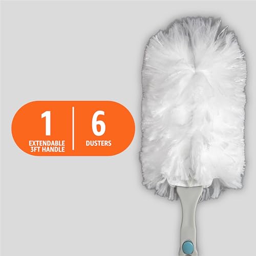 Image of Amazon Basics 360 Heavy Duty Duster Kit with Extendable Handle and 6 Microfiber Plumes Refills for Pet Hair