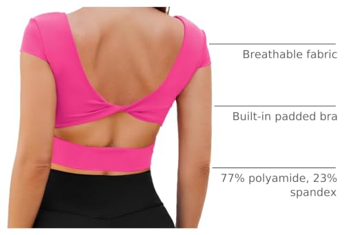 Image of DaiLiWei Open Back Workout Tops for Women Short Sleeve Longline Sports Bras Support Crop Tank Yoga Shirts with Built in Bra
