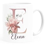 SpecialMe® Kaffee-Tasse Name Initiale Blumen Eukalyptus Floral Monogramm personalisierte Geschenke weiß Keramik-Tasse
