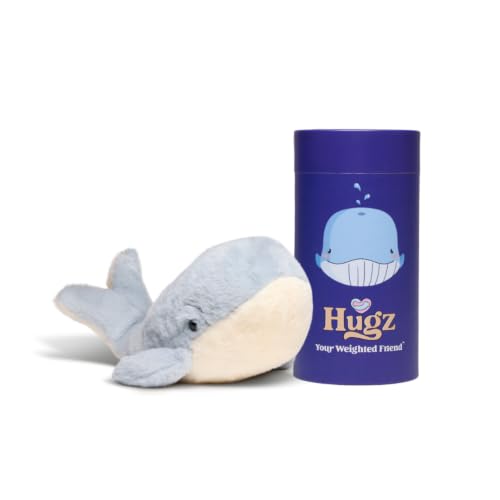 Image of Hugz Official Finn The Whale - Premium Weighted Stuffed Animal Plushie 3.8 lb for Adults & Kids - Microwavable - Heatable & Coolable - Super Soft Fur - Gift Ready Tube Packaging