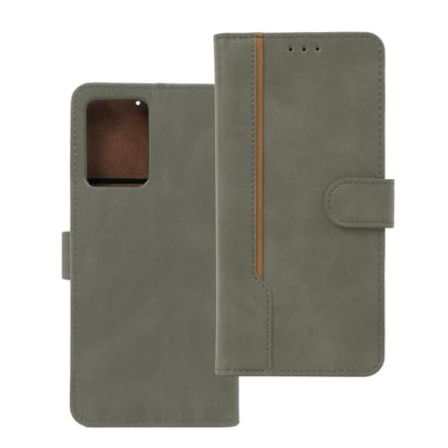 Image of amazon basics Redmi Note 15 5G Flip Cover | Card Pockets Wallet & Stand | Flip Cover for Redmi Note 15 5G (Gray with Beige Strip)