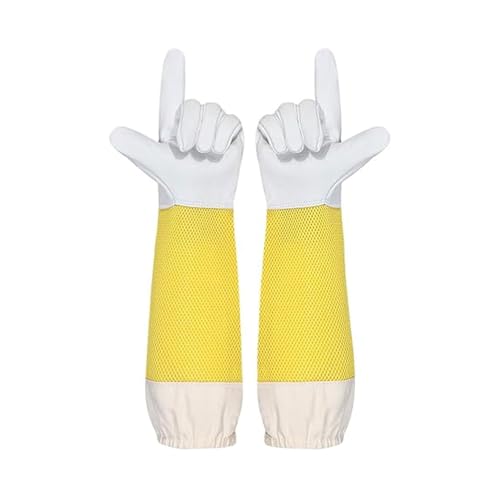ACLUYSKA Imkerhandschuhe aus Ziegenleder | Atmungsaktive Mesh-Armhülsen | Elastischer Bund | Unisex für Männer und Frauen dornenfeste handschuhe | Imkerbedarf (M)