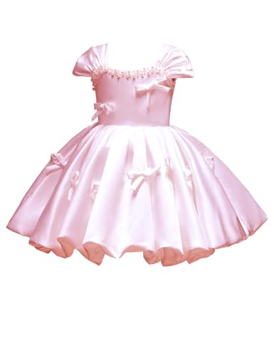 Flower Girl Dresses for Wedding Satin A-Line Bowknot White Dress Princess Birthday Party