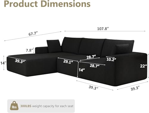 Image of Bean Bag Chairs for Adults Floor Gaming Bean Bag Chair Memory Foam BeanBag Chair Bean Bag Sofa (Black, 108 inch+Left Chaise)