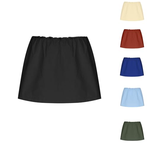 Women's Cotton Linen Skirt - A-Line Mini Skirt with Anti-Slip Liner, Casual Summer Short Skirt for Women, Elastic Waist