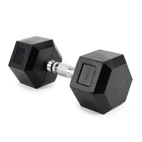 XTREXO Haltère Hexagonal 10kg – Poids Musculation en Fer et Caoutchouc – Poignée Ergonomique Antidérapante – Idéal pour Fitness, Cross Training et...
