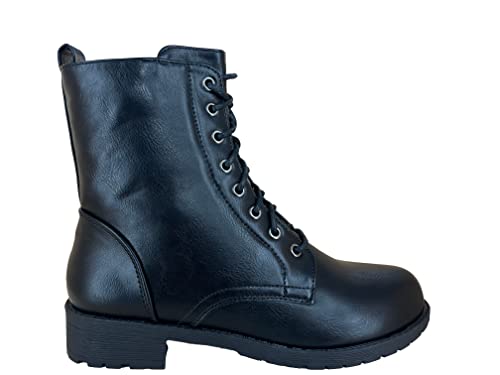 REVOL Women's Ankle Bootie Winter Lace up Mid Calf Military Combat Boots2