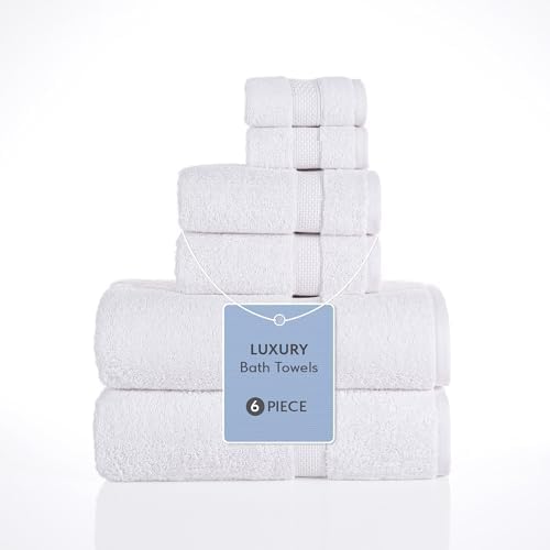 Bath Towels 100% Turkish Cotton Towels for Bathroom Set of 6 - Soft & Absorbe...