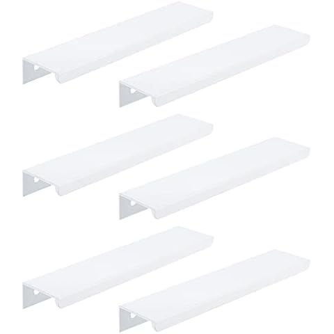 Tighall 6PCS Aluminum Alloy White Back Mount Finger Edge Pull Concealed Handle Finger Tab Pull with Screws,5 in/128mm Hole Center Cover