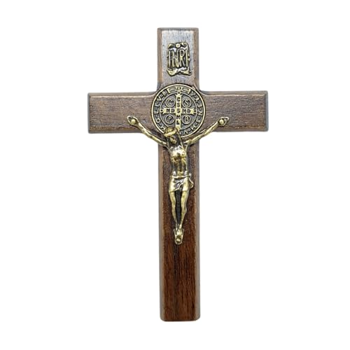 Crucifixo de Mão ou Porta São Bento Madeira natural 9 cm