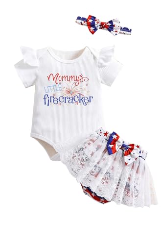 Image of QITUDATEY Newborn Baby Girl Clothes Cute Summer Outfits Infant Short Sleeve Romper with Short Tutu Skirt + Headband Set