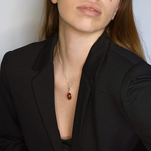 HolidayGiftShops Amber Jewelry for Women - Sterling Silver and Baltic Honey Oval Amber Pendant, Includes 925 Sterling Silver Chain - Sterling Silver Jewelry Collection, made in Poland2