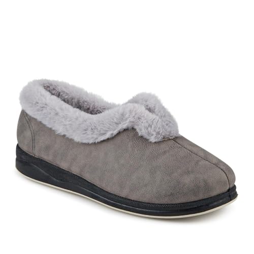 Pavers Wide Fit Memory Foam Cosy Slippers - Grey Size 6