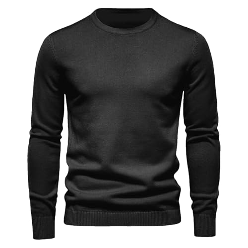 Men's Slim Fit Autumn Winter Sweater Thick Warm Crew Neck Solid Color Long Sleeve Pullover