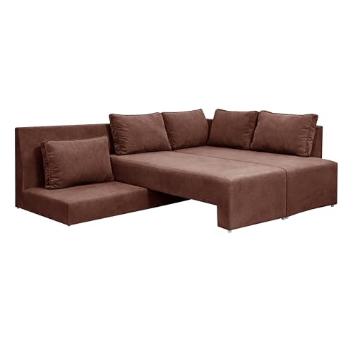 Image of Rosebell L-Shape 5 Seater Sofa Cum Bed, Sectional Couch with Cushions, Space Saving Corner Sofa, Modern Foldable Seating & Sleeping Solution for Living Room, Guest Room & Small Spaces - Brown Color