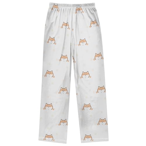 Boy's Pj Pants Hidden Shiba Inu Dog Face Lounge Bottoms Elastic Waist Kids Joggers with Pockets Size 6-14 7