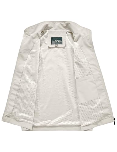 Vanchenl Herren Casual Angeln Safari Utility Vest Leichte Schnell Trockene Cargo Militär Gilets Ärmellos Fotografie Schießen Jagd Camping Weste Outdoor Reise Jacke mit Taschen Beige L